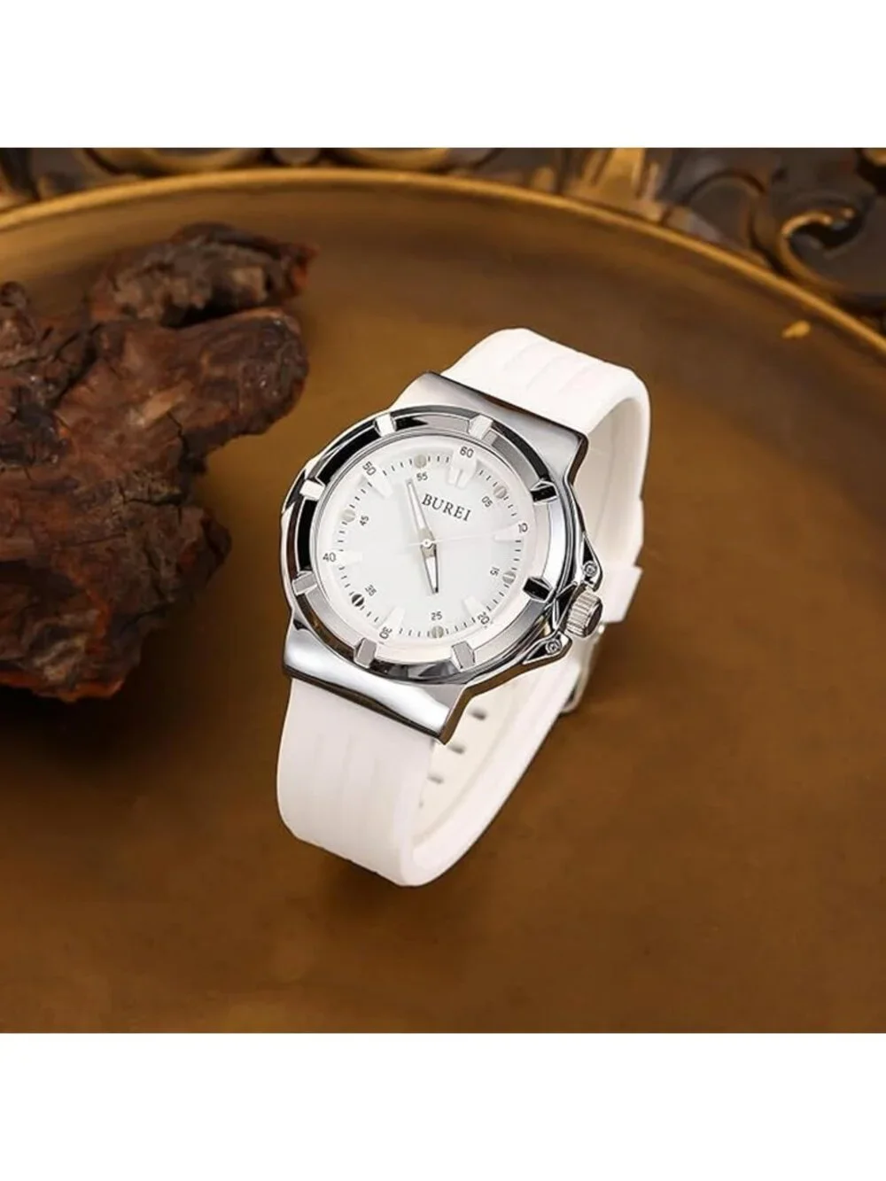 Men's White Analog Quartz Silicone Waterproof Geometric Design Classic Watch